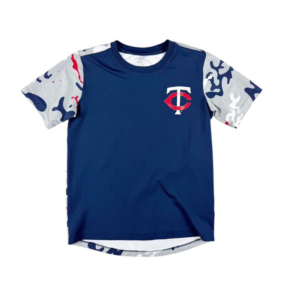Minnesota Twins Youth T-Shirt Blue Camo Sleeves Size M 10-12 Runs Big